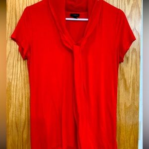 Talbots Women's Small Red V Neck Short Sleeve T Shirt Neck Tie.